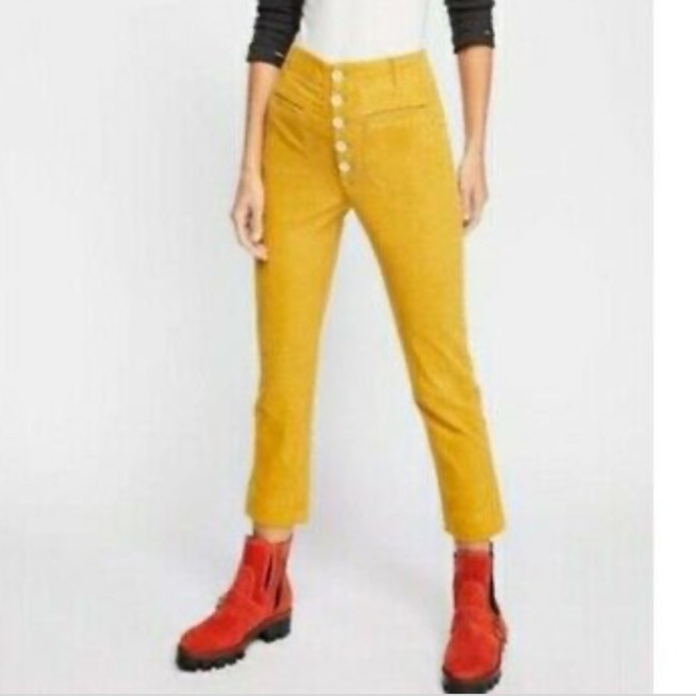 Free People If you Love Something High Waisted Cords Pants Olive Green 4